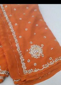 Elegant Orange Embroidered Saree