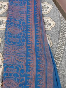 Blue Saree with Orange Border