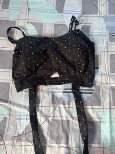 Polka Dot Crop Top &amp; Wide Leg Pants Set