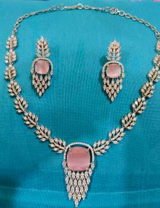 Elegant Pink Stone Necklace &amp; Earring Set