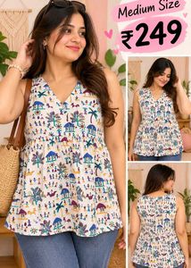 Boho Print V-Neck Sleeveless Top 34"-36" Size S-M