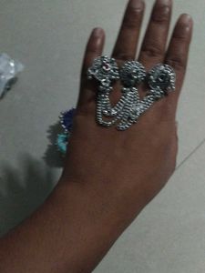 Oxidised Silver Finger Ring Set with Chains