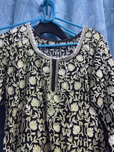 Black Kashmiri embroidered kurta