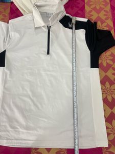 spyder Men's White &amp; Black Zip Polo Shirt