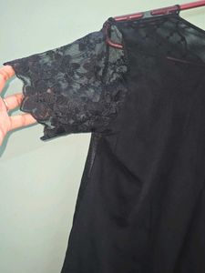 Chic Black Lace &amp; Embellished Sheer Neckline Top