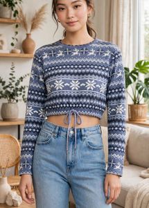 Cozy Nordic Print Cropped Sweater