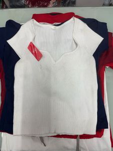 White Ribbed V-Neck Top