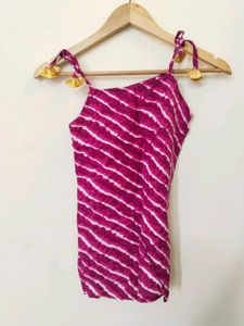 Vibrant Pink Bandhani Tassel Blouse