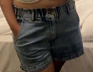 Washed Denim High-Waisted Shorts