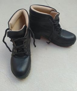 Women Boots Leather High Ankle Boot Outdoor Black