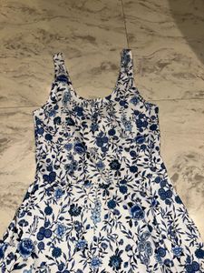 Blue Floral Print Summer Dress