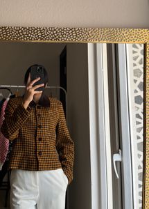 Vintage Black Yellow Check Crop Blazer