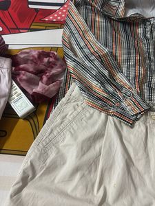 Button-Up Shirt with off white pleated pants