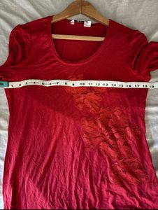 Red Long Sleeve Lace Details Top