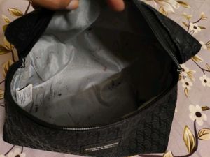 Black Textured Cosmetic Pouch