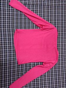 Hot Pink Square Neck Long Sleeve Zara Top