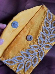 Yellow Beaded Clutch Bag