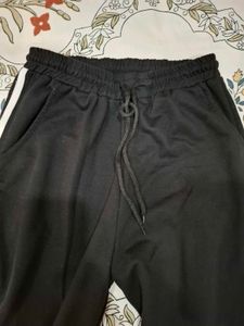Black Wide Leg Track Pants with White Stripes