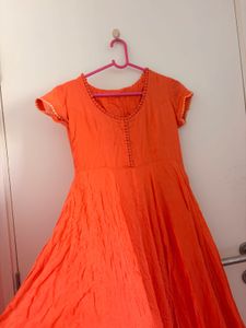 Vibrant Orange Anarkali Dress pure cotton