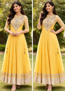 Elegant Yellow Embroidered Gown