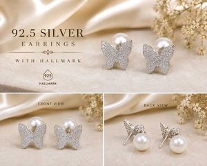 92.5 Sterling Silver Butterfly Earrings wth pearl