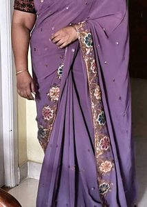 Embroidered Purple Saree with Sequins