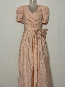 Pintresty Elegant Pink Puff Sleeve Bow Dress