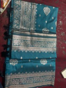 Beautiful Teal Banarasi Silk Saree