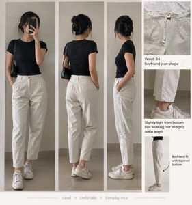 Cream Boyfriend Fit Tapered Pants
