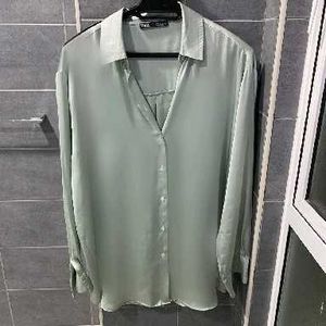 Zara Sage green satin shirt