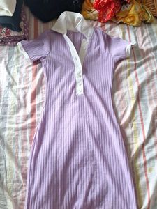 Purple Ribbed Polo Dress