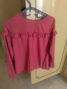 Red Gingham Ruffled Top