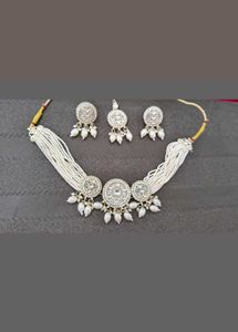 Elegant Pearl & Stone Choker Necklace Set