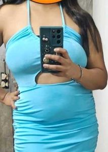 Blue Halter Neck Ruched Mini Dress