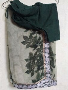🎊Elegant Leaf Print Saree with Blouse🎊