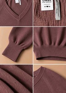 DUSTY MAUVE RIBBED V-NECK KNIT SWEATER