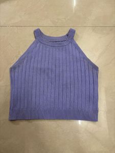 Purple Ribbed Knit Halter Top