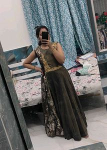 Stylish Olive Green Ethnic Gown