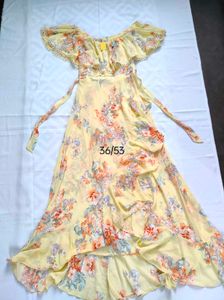 Yellow Floral Off-Shoulder Ruffle Maxi Dress