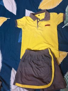 Cute Yellow &amp; Grey Skirt Set