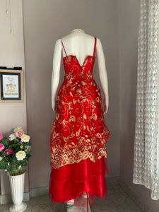 Stunning Red &amp; Gold Embroidered Gown