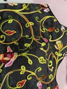 With sleeves Embroidered Black padded Blouse
