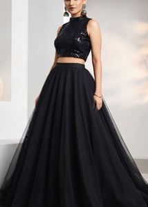 Stunning Black Sequined Crop Top & Skirt Set