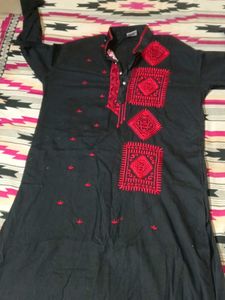 Black Kurta with Red Embroidery