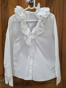 Zara White Designer Neck Shirt (Women)