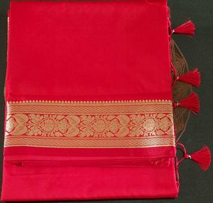 Elegant Red Silk Saree with Gold Border