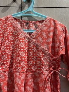 Women's orange Printed Wrap Kurta