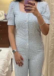 Cute Light Blue Floral Jumpsuit