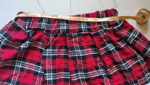 Red Plaid Mini Skirt with Lace Trim