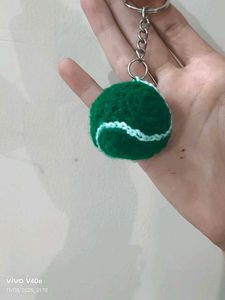 Green KnittedTennis Ball Keychain